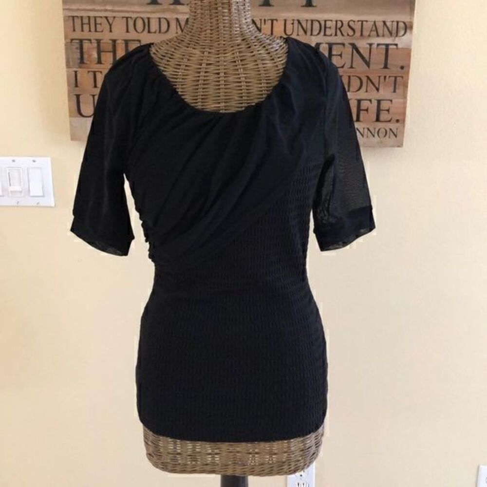 Anthropologie Deletta Black Mixed Media Top S